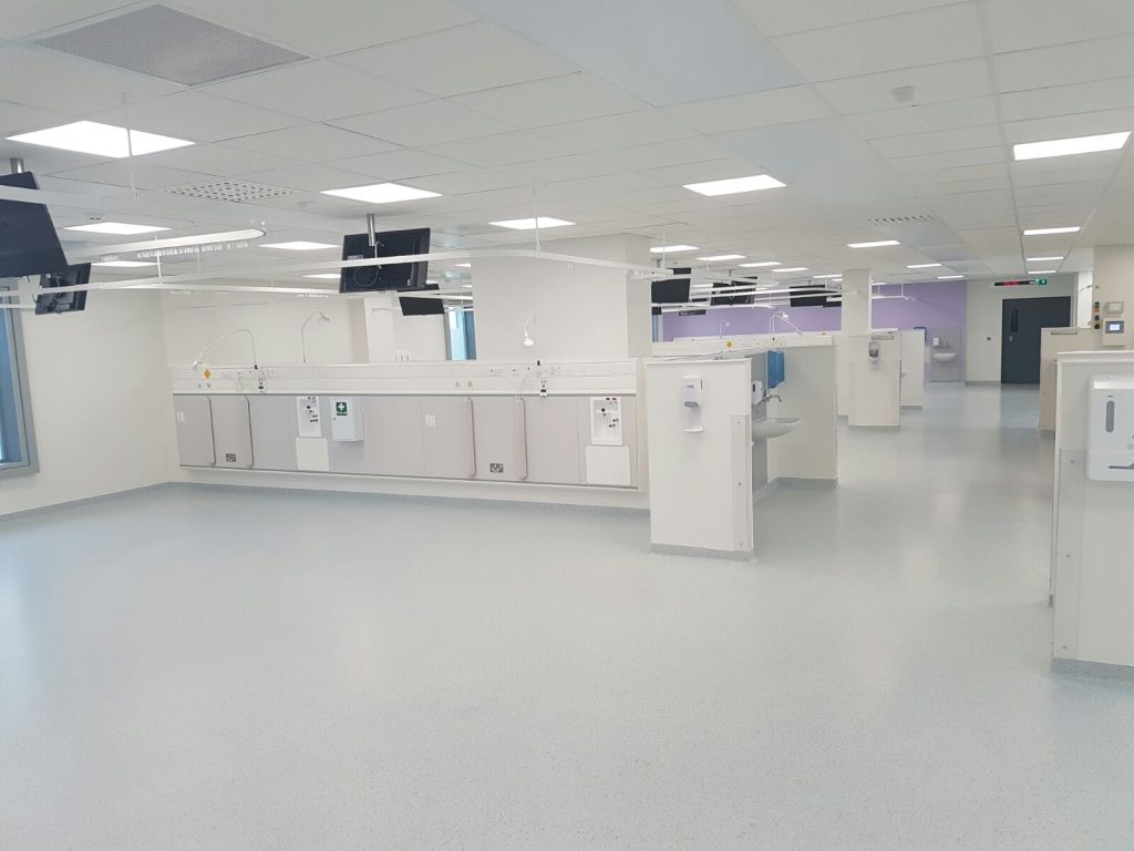 High-traffic area with epoxy decorative flake flooring