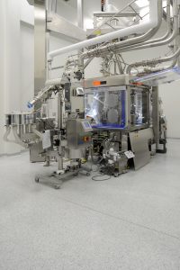 Decorative flake flooring in pharmaceutical manufacturing facility