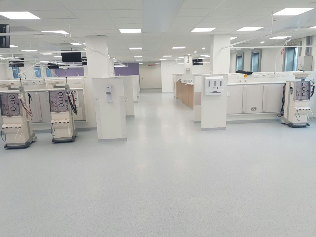 poxy decorative flake flooring with bright, clean surface