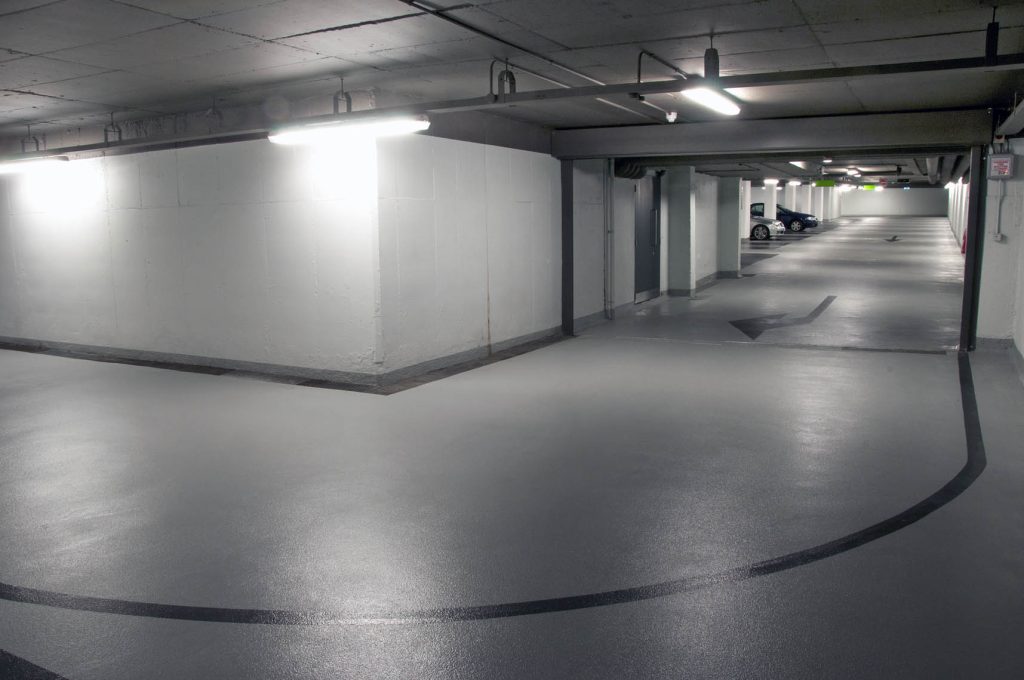 Slip-resistant epoxy flooring in underground parking