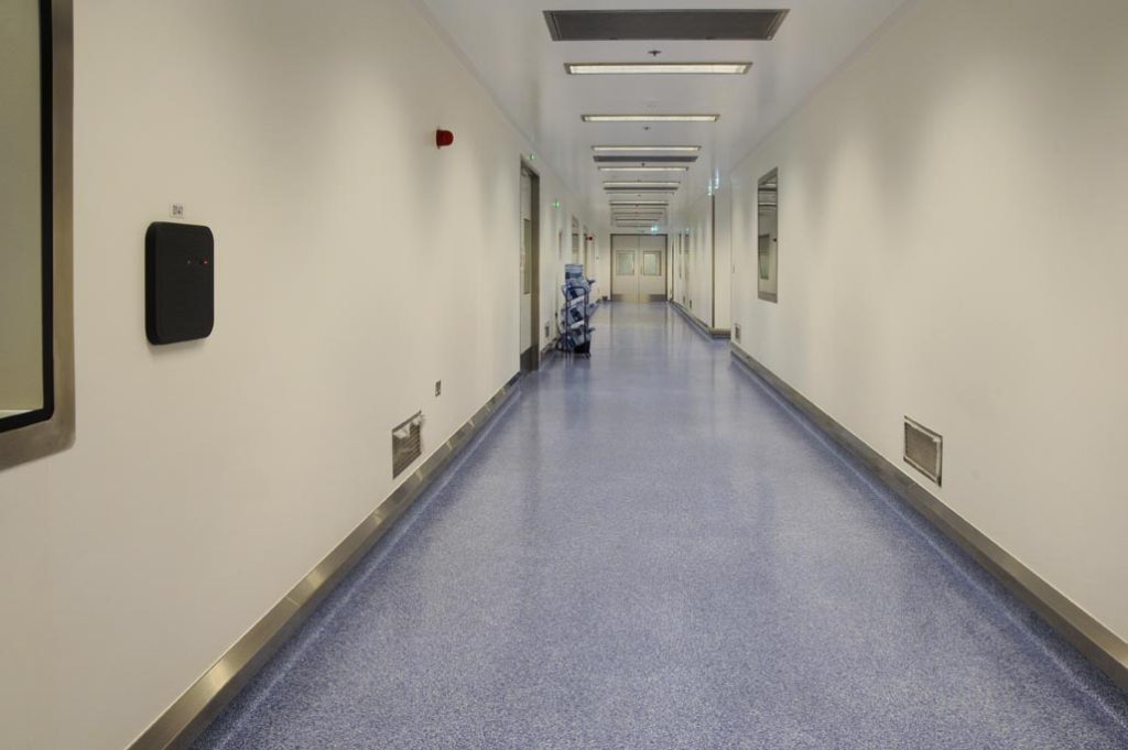 Large-scale Decoflake flooring installation in pharma facility