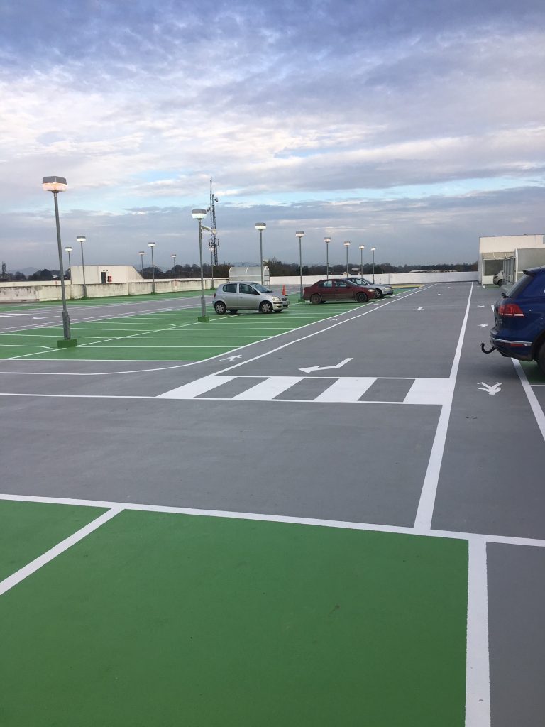 Car park top level with newly applied waterproofing membrane