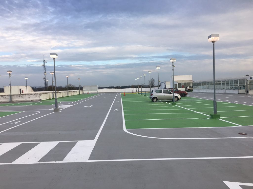 Waterproofing membrane installation in large-scale car park