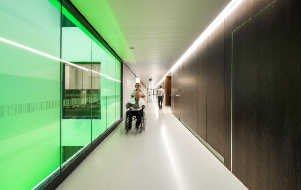 Smooth polyurethane Comfort Floor in modern hospital facility