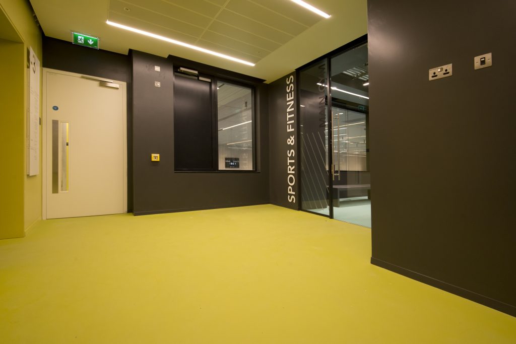 Epoxy flooring in sports and fitness facilities in a collage